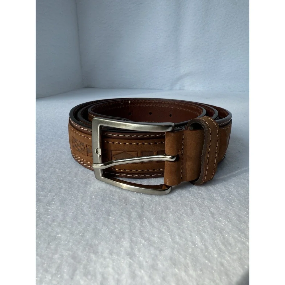 Cappelletti Italian Leather Nautical Flags‎ Belt Sz 44 Vera Pelle Made In Italy